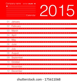 Simple red 2015 year calendar