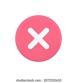 Simple red 3d cross icon button vector illustration. Infographic symbol of reject, decline, wrong check mark isolated. Emblem remove, ban, close, delete in circle logotype. Forbidden rejection