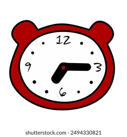 Simple red alarm clock. Flat vector illustration. 
