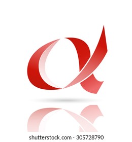 Simple red alpha letter with shadow and reflection, a icon, 3d vector isolated on white background, eps 8