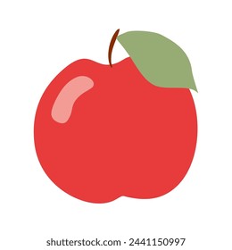Simple Red Apple in Flat style. Cartoon Vector Illustration Isolated on White. Raw, Ripe Sweet fruit, Harvest time concept, Healthy eating, Fresh diet. Design Art Object for Card, Sticker, Graphic