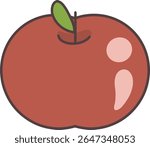 Simple red apple icon on transparent background
