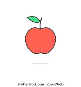simple red apple icon with shadow. concept of vegetarian meal, healthy lifestyle, fertility, fructify, nature gifts. isolated on white background. flat style trendy modern design vector illustration