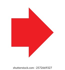 Simple red arrow icon isolated on a white background. Red arrow pointing. Vector red arrow icon.