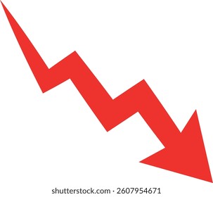 Simple red arrow. Pointing to the right and down. Arrow symbol Vector illustration. Direction symbol.	