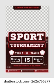 Simple red background sports tournament event social media post template, soccer championship flyer design.