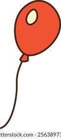 Simple red balloon with string and oval highlight. Vector Illustration.