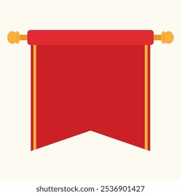 A simple red banner with yellow accents and decorative ends.