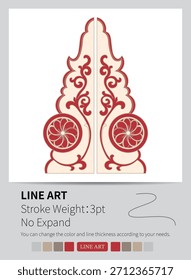 Simple red and beige geometric squares are arranged to form a decorative circle design.