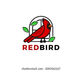 
Simple red bird logo illustration standing by the window