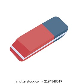 Simple red blue eraser illustration. School supply flat design. Office element - stationery and art school supply. Back to school. Blue red eraser icon - tool for erasing pencil or pen.