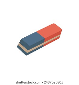 Simple red blue eraser illustration. School supply flat design. Office element - stationery and art school supply. Back to school. Blue red eraser icon - tool for erasing pencil or pen.