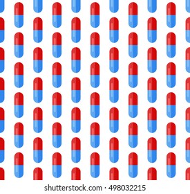Simple red and blue flat pills drugs medicine seamless vector pattern