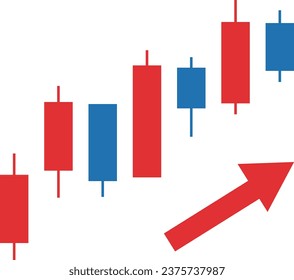 Simple red and blue image of a rising candlestick chart