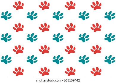Simple Red and Blue paw vector modern editable patttern