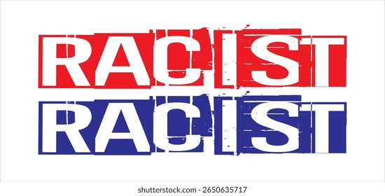Vetor de texto RACIST simples vermelho e azul, design de palavra e ícone, fundo branco.