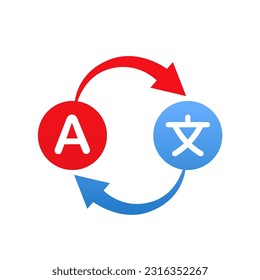 Einfache rote und blaue Übersetzung oder zweisprachiges Symbol. Konzept der Kommunikationsabzeichen oder einfaches mehrsprachiges Verständnis. minimaler flacher Trend moderne logotype grafische Design Web-Element. Vektorgrafik