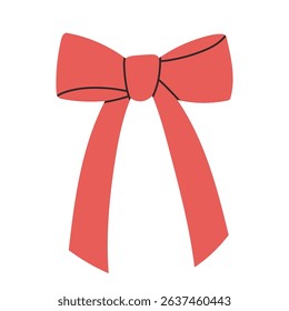 Simple red bow isolated on white background. Flat vector illustration of cute bow for postcard, scrapbooking, poster design, sticker.