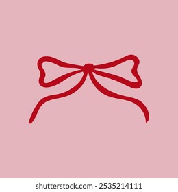 Simple red bow in retro style. Vector flat illustration of ribbon. Coquette core aesthetic