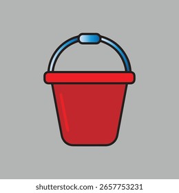 Balde vermelho simples com alça de metal e aderência azul