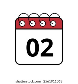 Simple red calendar icon with specific day marked, day 02.