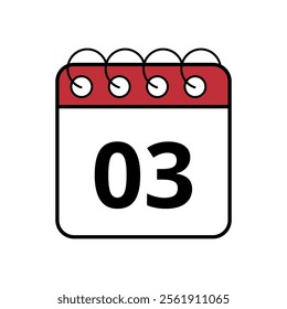 Simple red calendar icon with specific day marked, day 03.