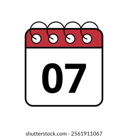 Simple red calendar icon with specific day marked, day 07.