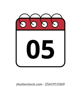 Simple red calendar icon with specific day marked, day 05.