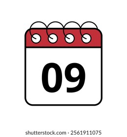 Simple red calendar icon with specific day marked, day 09.