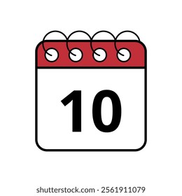 Simple red calendar icon with specific day marked, day 10.