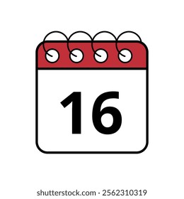 Simple red calendar icon with specific day marked, day 16.