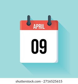Una simple página roja del calendario que muestra el noveno día de abril