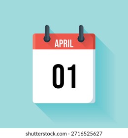 Uma página de calendário vermelha simples exibindo o primeiro dia de abril