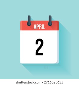 Una simple página roja del calendario que muestra el mes de abril y la fecha dos