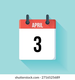 Una simple página roja del calendario que muestra el mes de abril y el tercer día