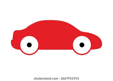 A simple red car icon with white wheels and black centers, presented in a clean, minimalist style. Ideal for transportation or automotive themes.