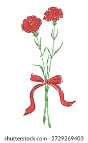 Einfache rote Nelke Bouquet Vektorgrafik