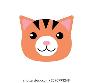 Simple red cat face icon. Kawaii smiling head character, animal avatar, sticker isolated on white background.