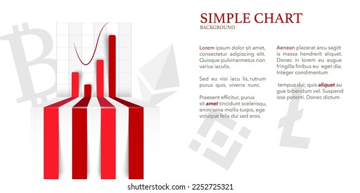 Simple red chart with grey crypto symbols on white background