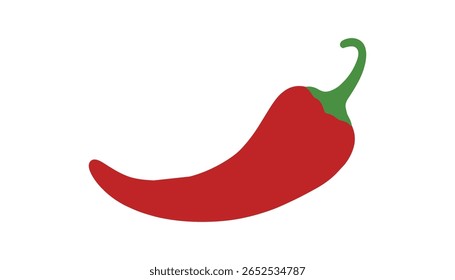 Simple Red Chili Pepper Vector Illustration with Green Stem, Spicy Hot Food Icon, Cooking Ingredient Symbol, Isolated Vegetable Clipart on White Background.