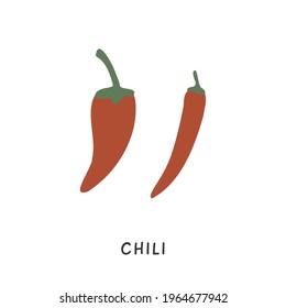 Simple red chili peppers icon in different shapes. Red Jalapeno, Cayenne and Fresno spicy pepper. Hot food in menu. Ingredient for Asian or Mexican cuisine. Doodle colored icons isolated on white.