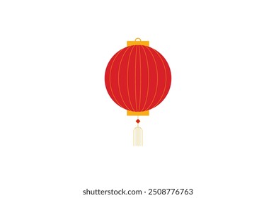 Einfache rote chinesische Laternengrafik mit goldenen Akzenten auf sauberem, weißem Hintergrund.