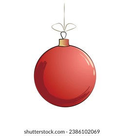 Simple red christmas ball isolated on white background in cartoon style