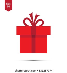 Simple Red Christmas Present Symbol. Flat Design Style Sign. Vector Illustration