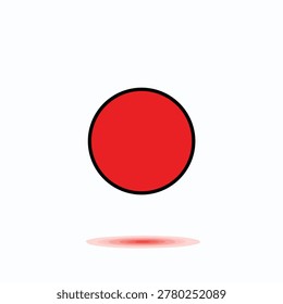 A simple red circle graphic featuring a thin black border and a soft red drop shadow at the bottom, isolated on a plain white background.