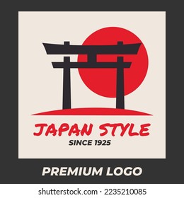 Simple red circle torii gate japan resto traditional logo design Japanese Korea Style Logo Template. Good for company related restaurant and beverages. Vector illustration in flat style modern design.