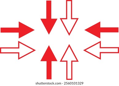  simple red color arrow different direction icon images set