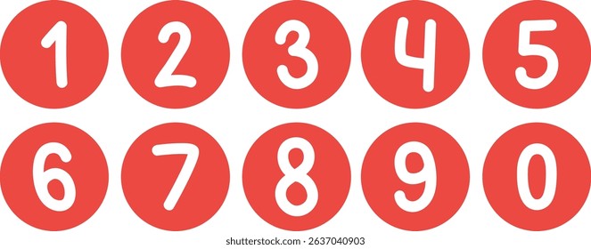 simple red color bullet points number set from zero to nine