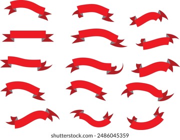 simple red color different shape ribbon bow icon vector set