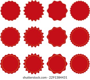 Simple red color rounded corners jagged circle with gold line frame Banner Icon